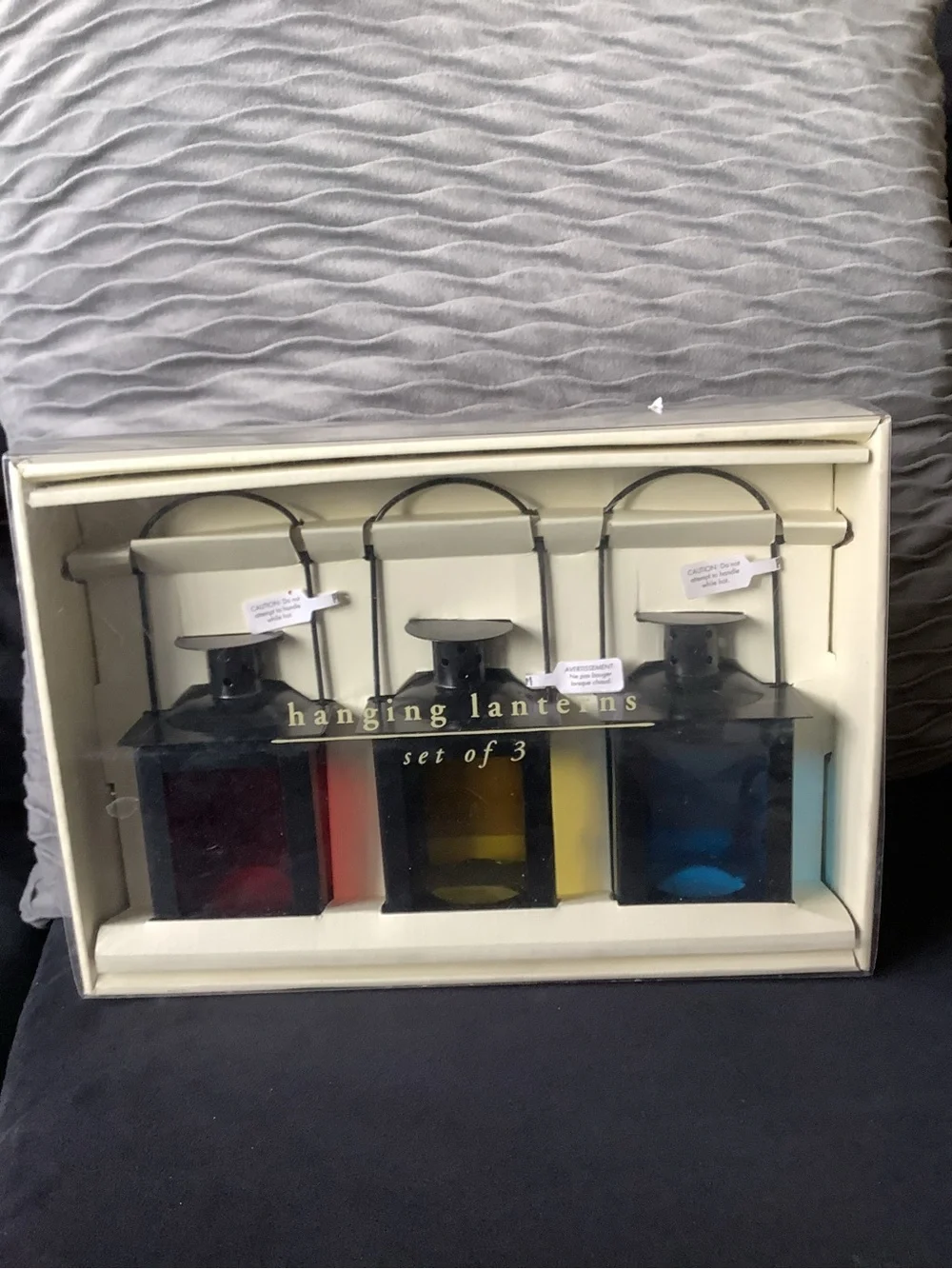 Pier 1 Hanging Lanterns Set of 3 – Multicolor Glass Accent Lanterns